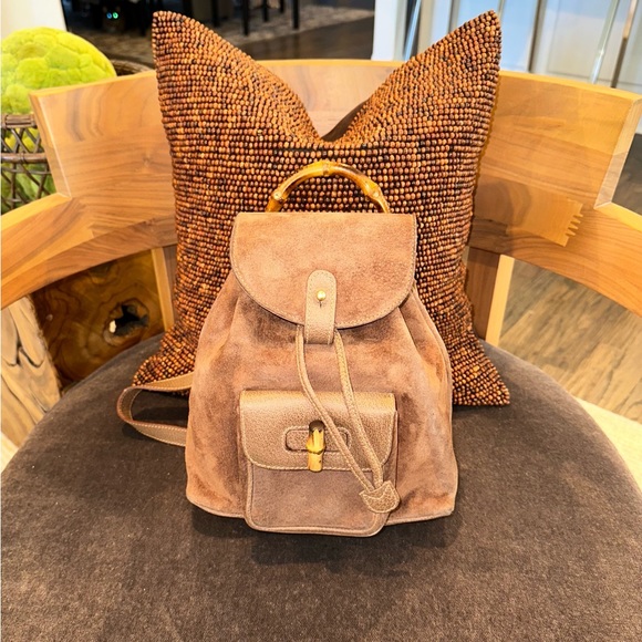 Authentic Gucci Mini Suede Bamboo Backpack - Picture 1 of 16